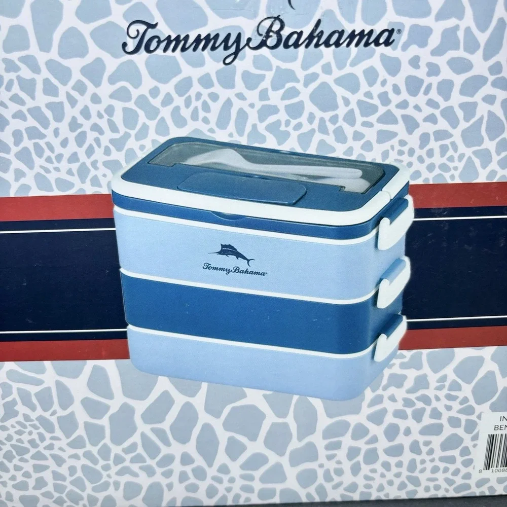 NIB Tommy Bahama Bento‎ Box/Lunch Box w/Handle, 3 Tier, Leak-proof, Plastic